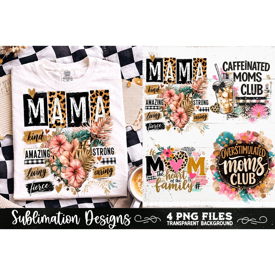 Trendy Mama PNG , Retro Collage Mama 4 Designs Sublimation (13)