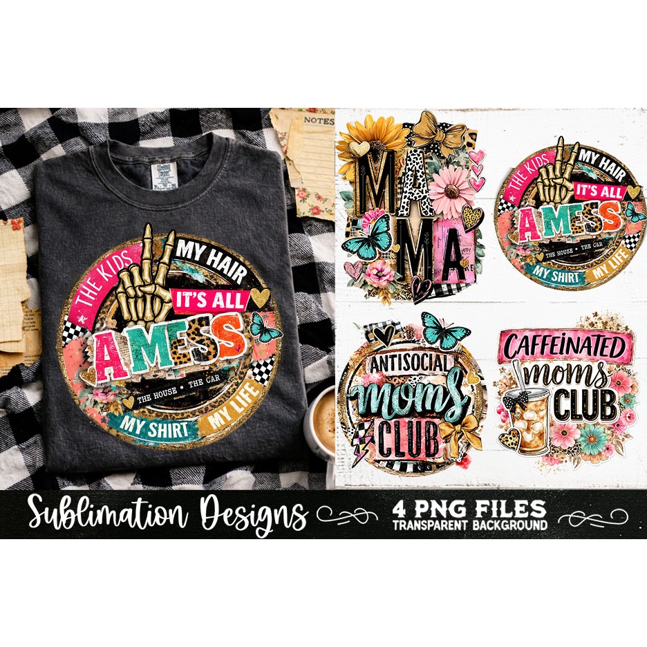Trendy Mama PNG , Retro Collage Mama 4 Designs Sublimation (14)