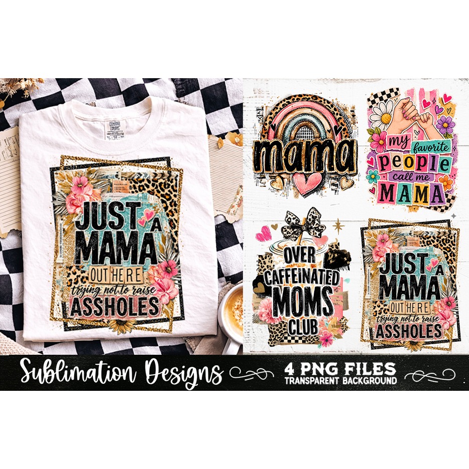Trendy Mama PNG , Retro Collage Mama 4 Designs Sublimation 3