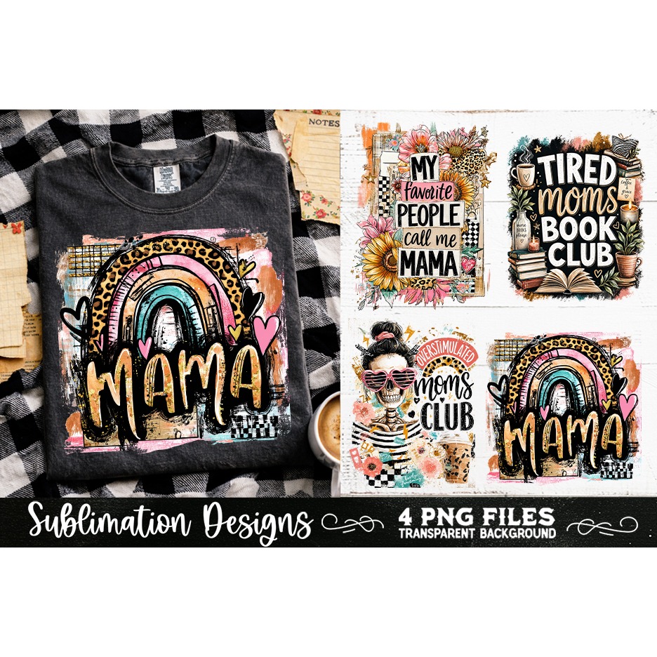 Trendy Mama PNG , Retro Collage Mama 4 Designs Sublimation (3)