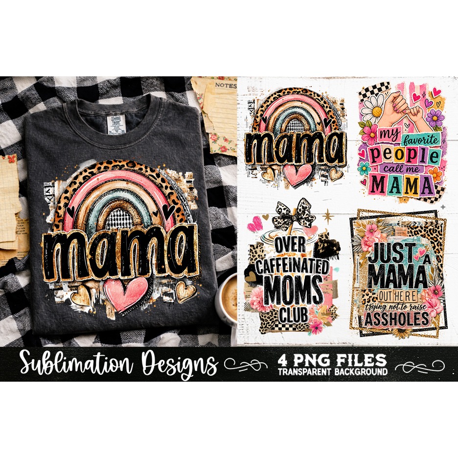Trendy Mama PNG , Retro Collage Mama 4 Designs Sublimation 4