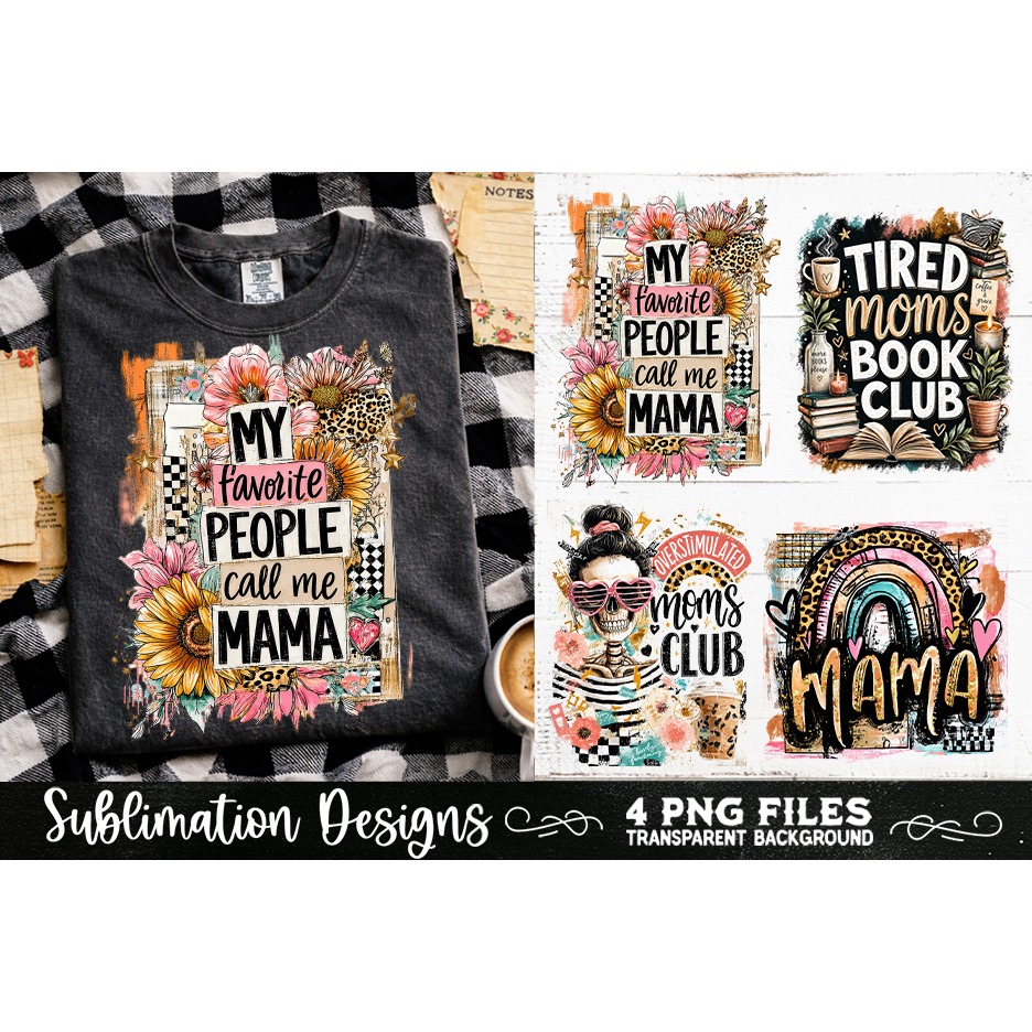 Trendy Mama PNG , Retro Collage Mama 4 Designs Sublimation (3) 3