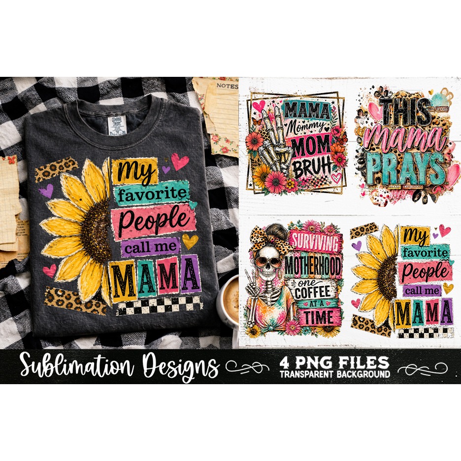 Trendy Mama PNG , Retro Collage Mama 4 Designs Sublimation (4)