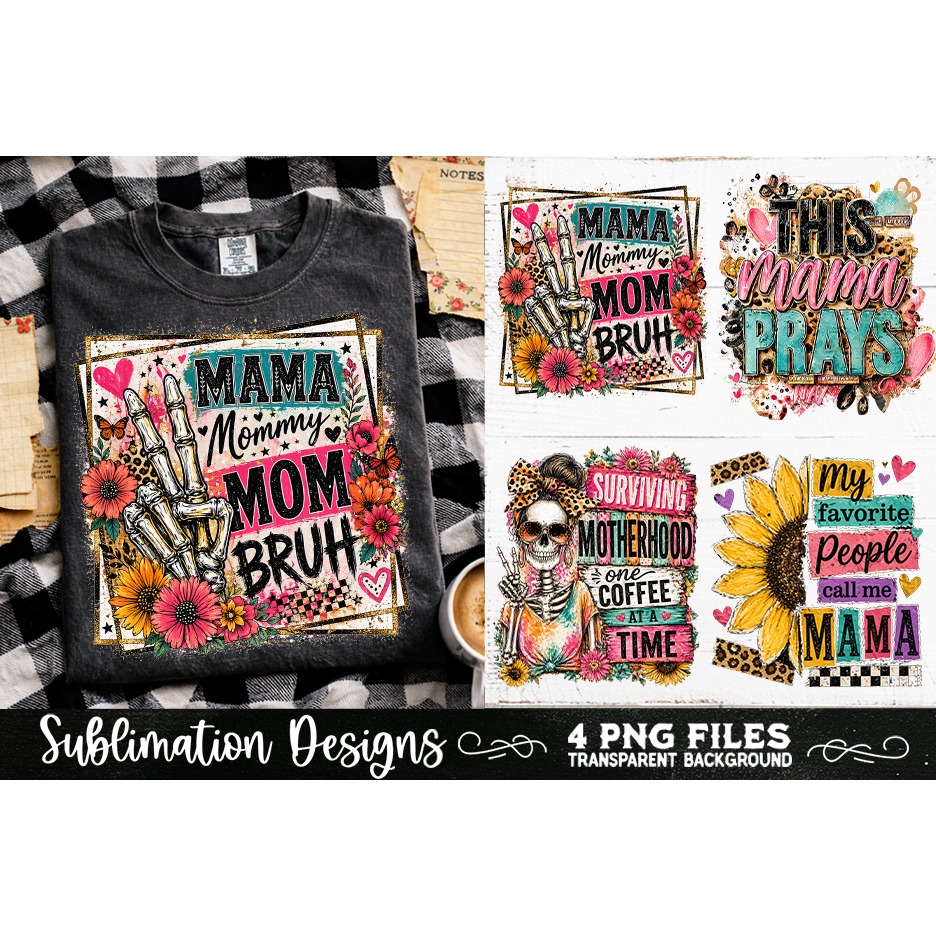 Trendy Mama PNG , Retro Collage Mama 4 Designs Sublimation (4) 2