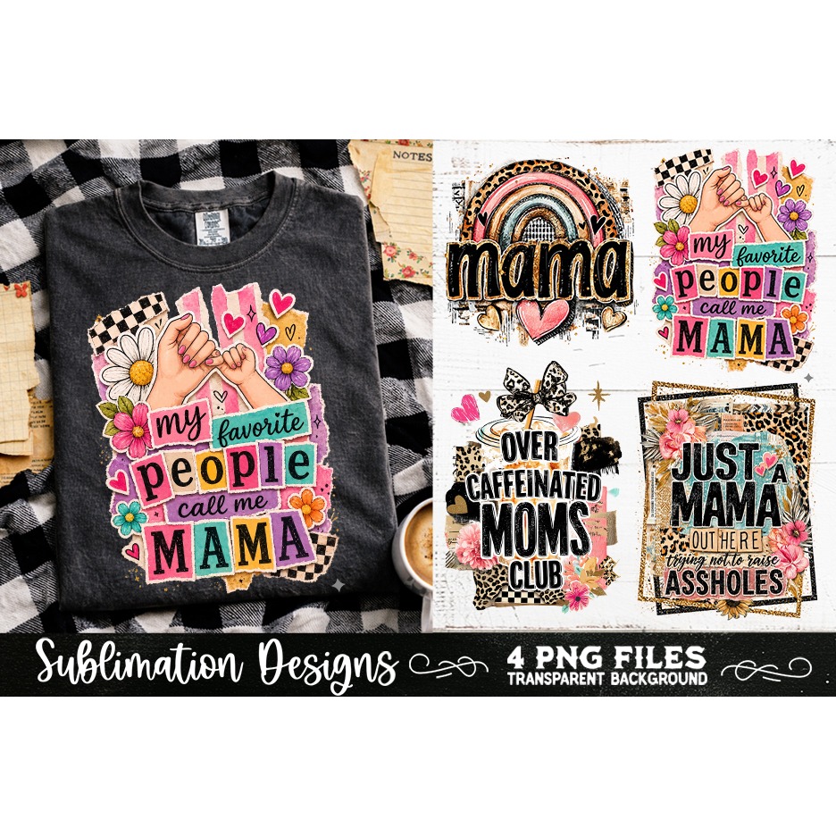 Trendy Mama PNG , Retro Collage Mama 4 Designs Sublimation 5