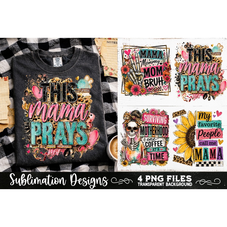 Trendy Mama PNG , Retro Collage Mama 4 Designs Sublimation (4) 4