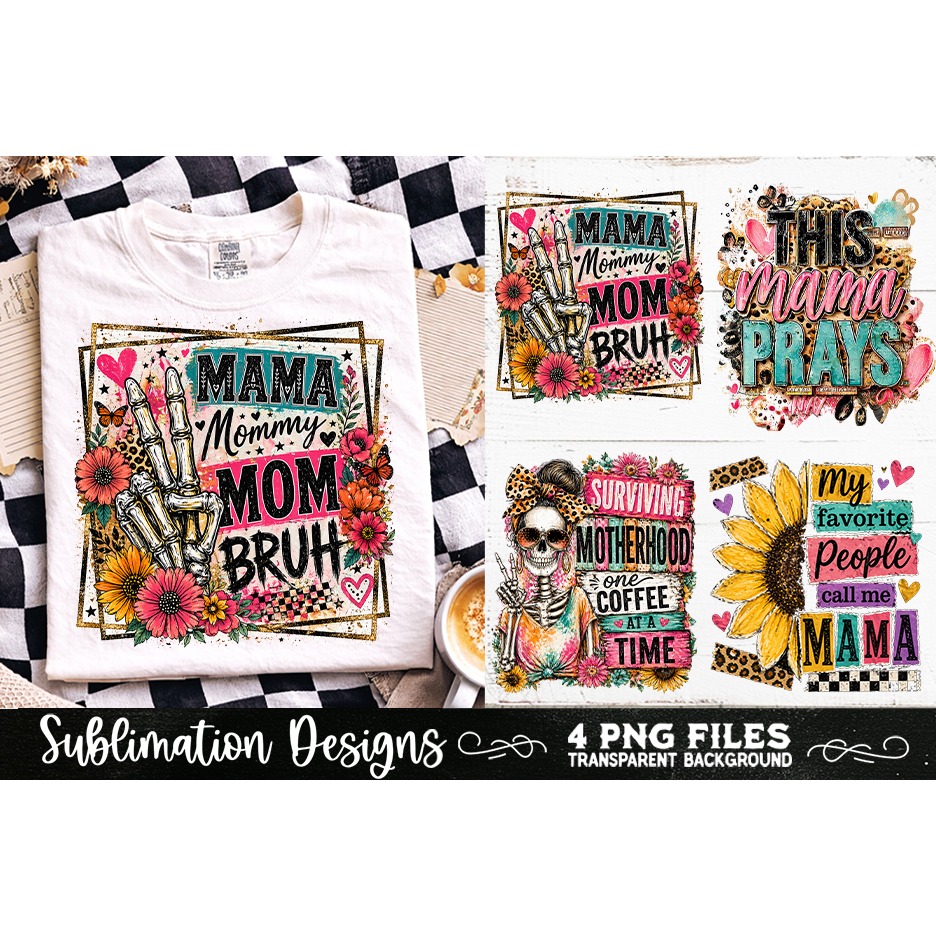 Trendy Mama PNG , Retro Collage Mama 4 Designs Sublimation (4) 5
