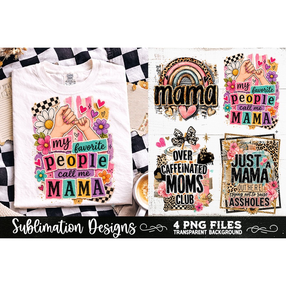 Trendy Mama PNG , Retro Collage Mama 4 Designs Sublimation 6