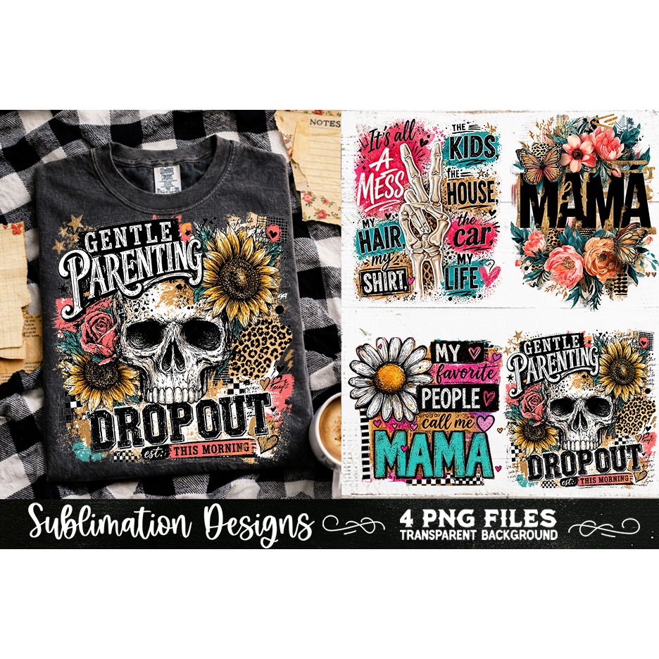Trendy Mama PNG , Retro Collage Mama 4 Designs Sublimation (6)