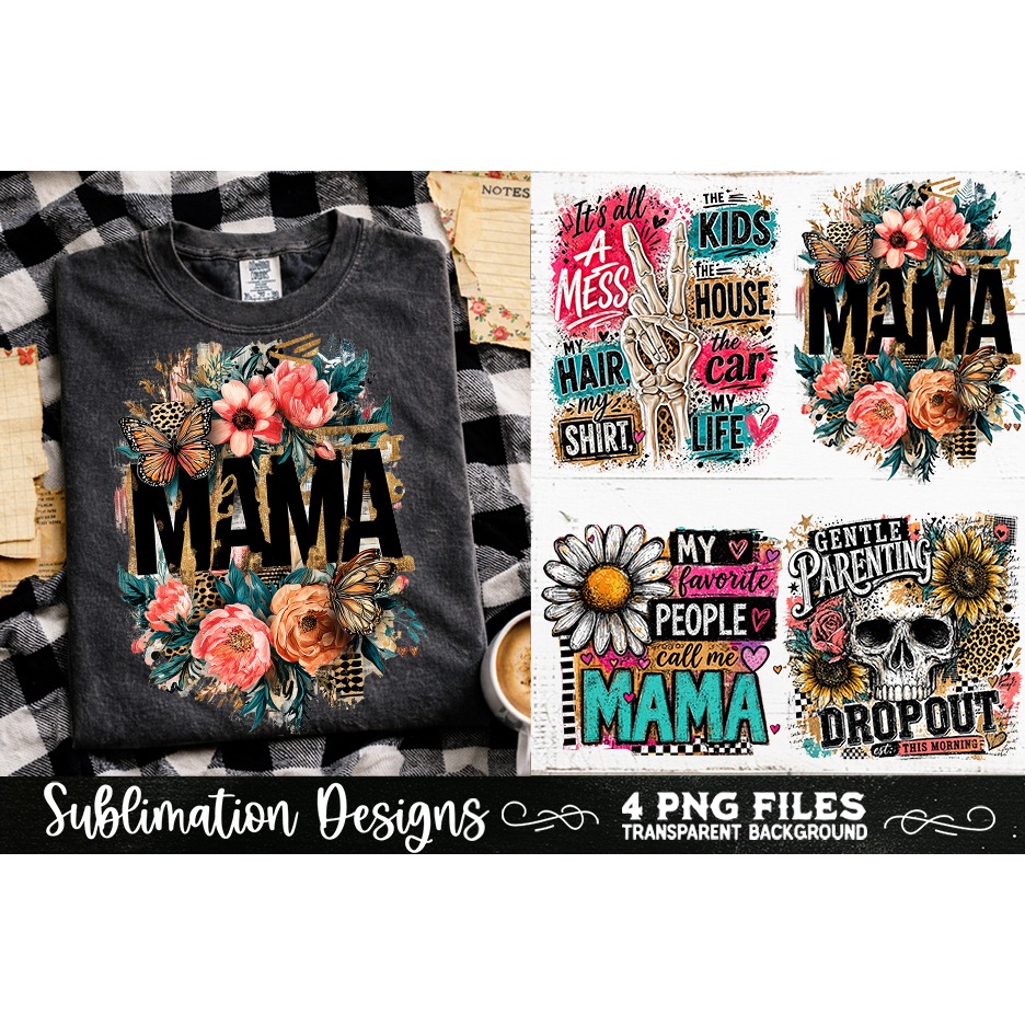 Trendy Mama PNG , Retro Collage Mama 4 Designs Sublimation (6) 2