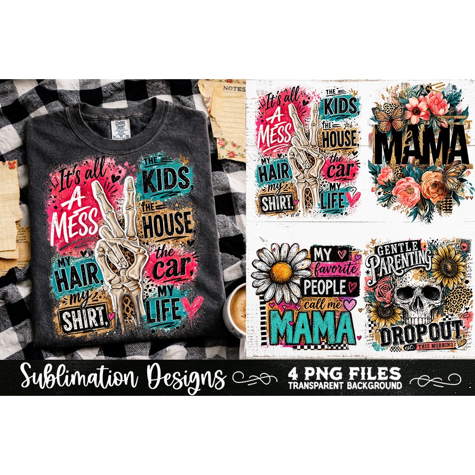 Trendy Mama PNG , Retro Collage Mama 4 Designs Sublimation (6) 4