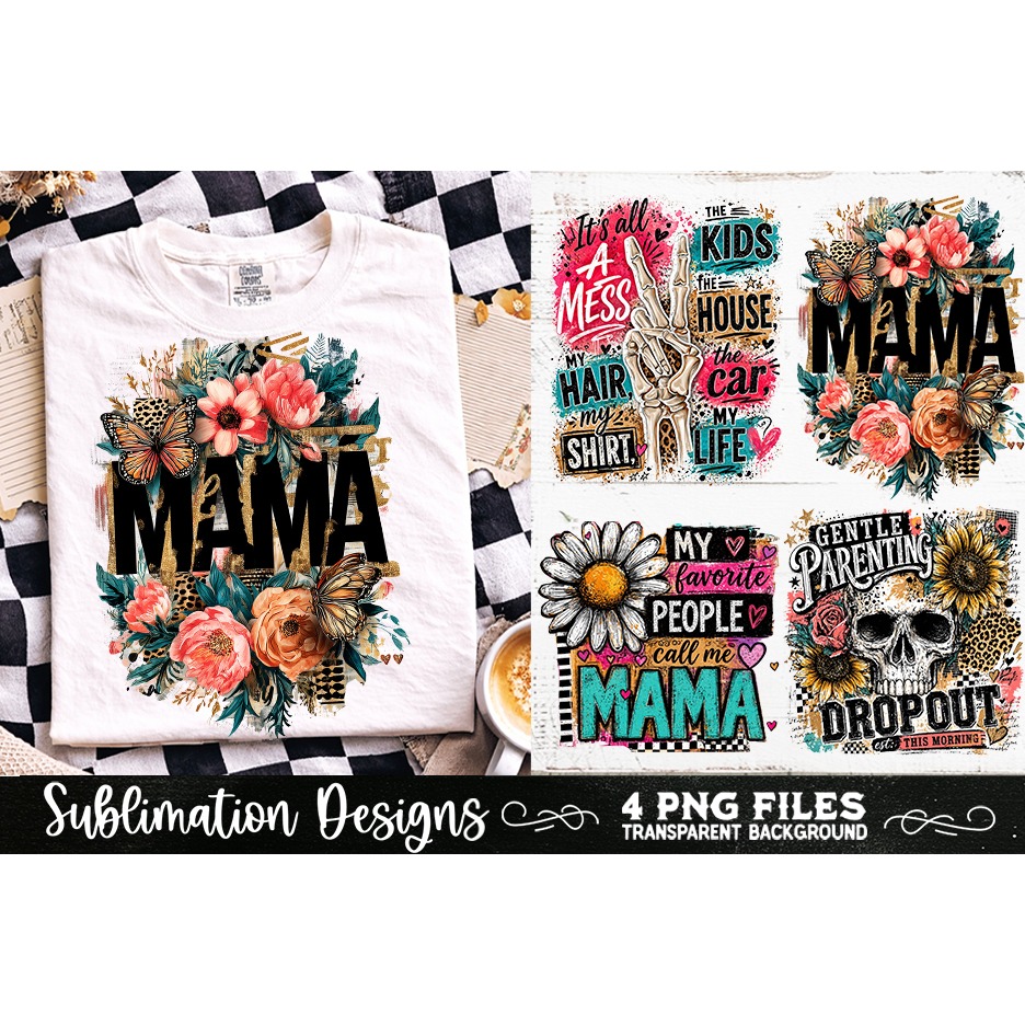 Trendy Mama PNG , Retro Collage Mama 4 Designs Sublimation (6) 6