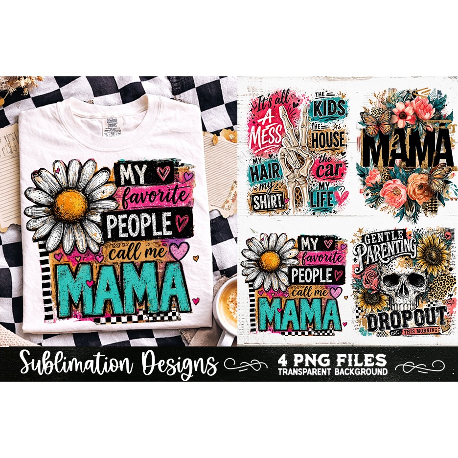 Trendy Mama PNG , Retro Collage Mama 4 Designs Sublimation (6) 7