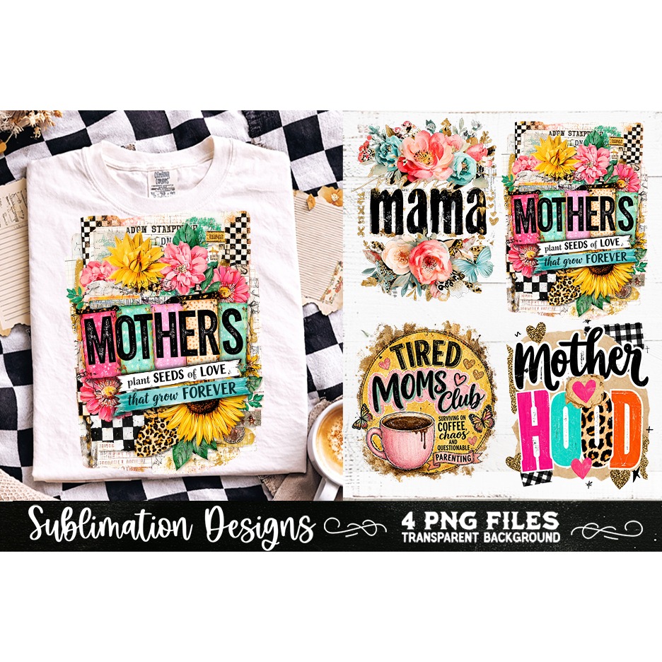 Trendy Mama PNG , Retro Collage Mama 4 Designs Sublimation (9)