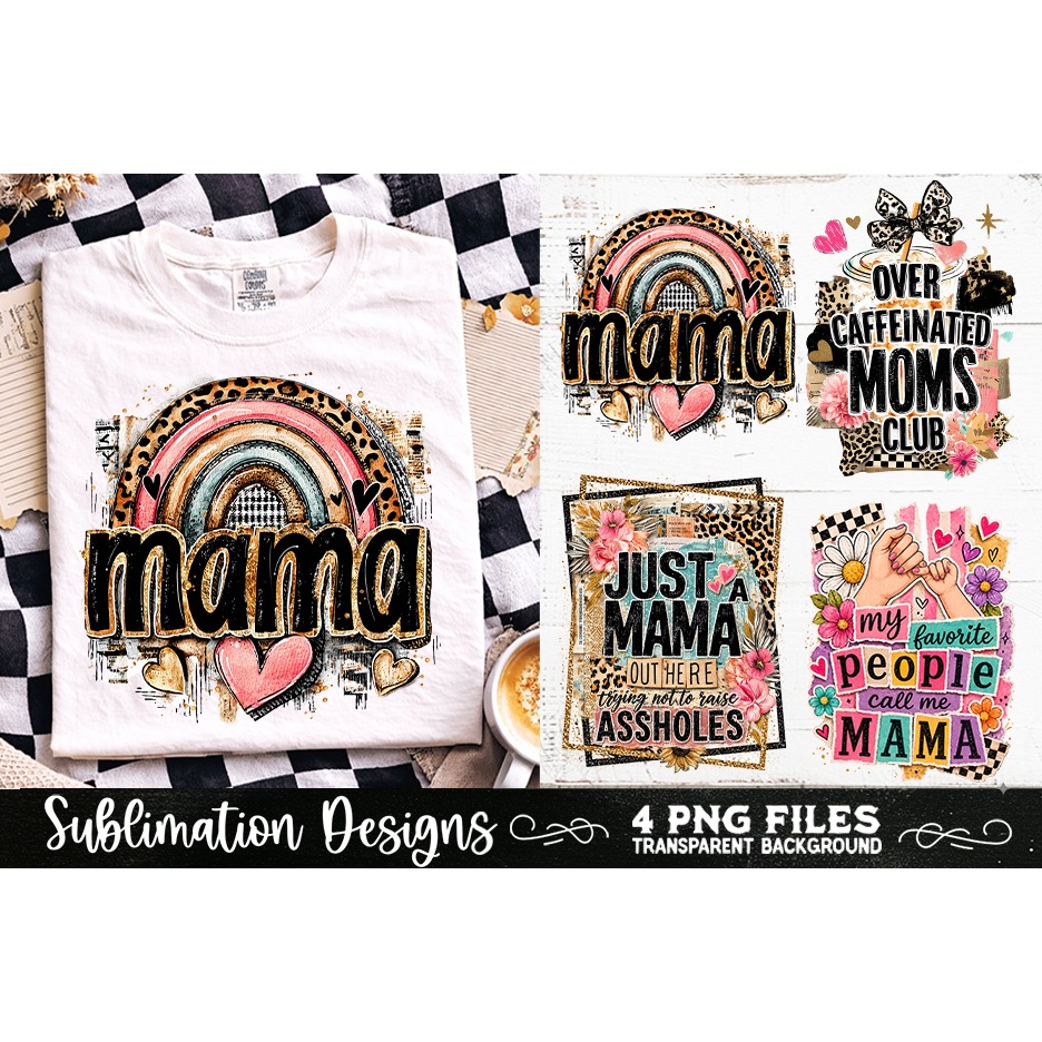 Trendy Mama PNG , Retro Collage Mama 4 Designs Sublimation 10