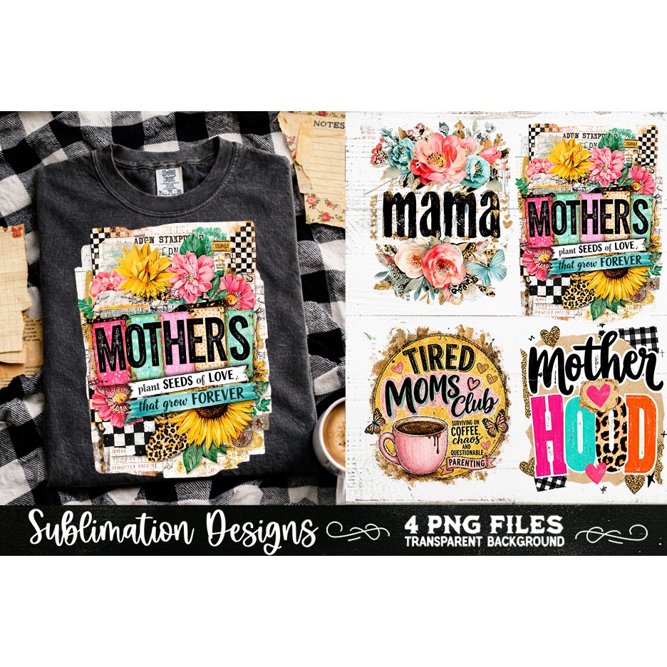 Trendy Mama PNG , Retro Collage Mama 4 Designs Sublimation (9) 9