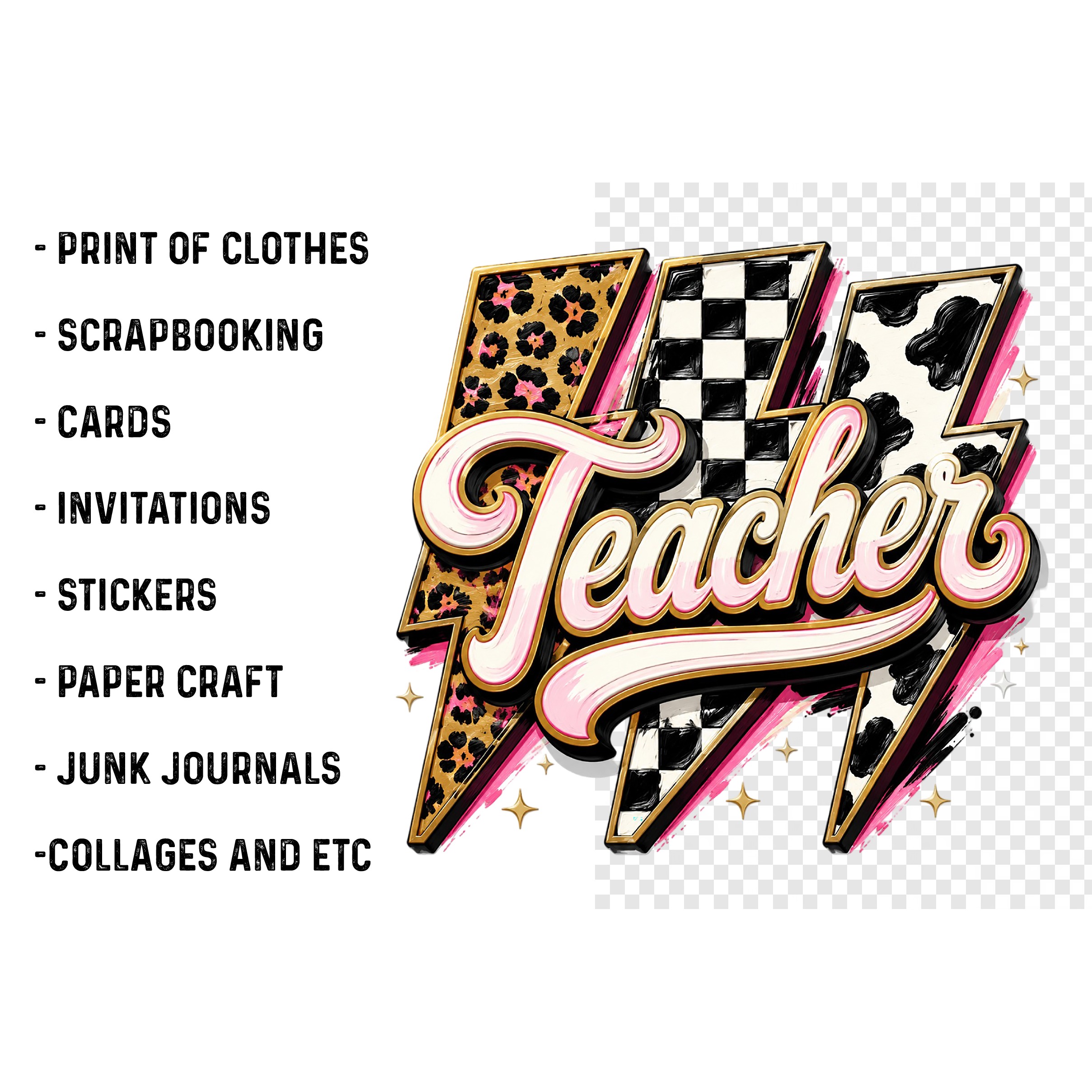 Trendy Teacher Lightning Png Sublimation Design