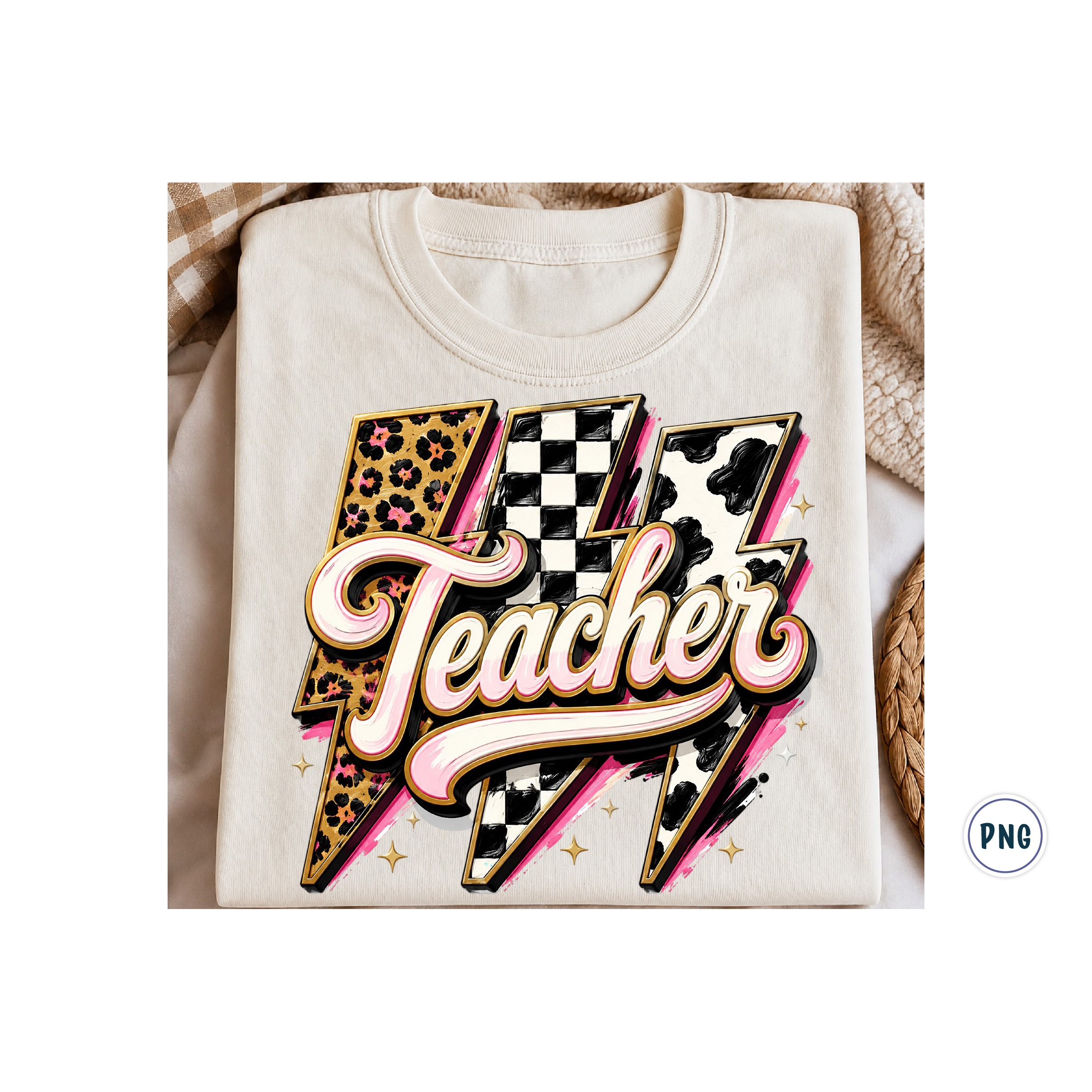 Trendy Teacher Lightning Png Sublimation Design 2