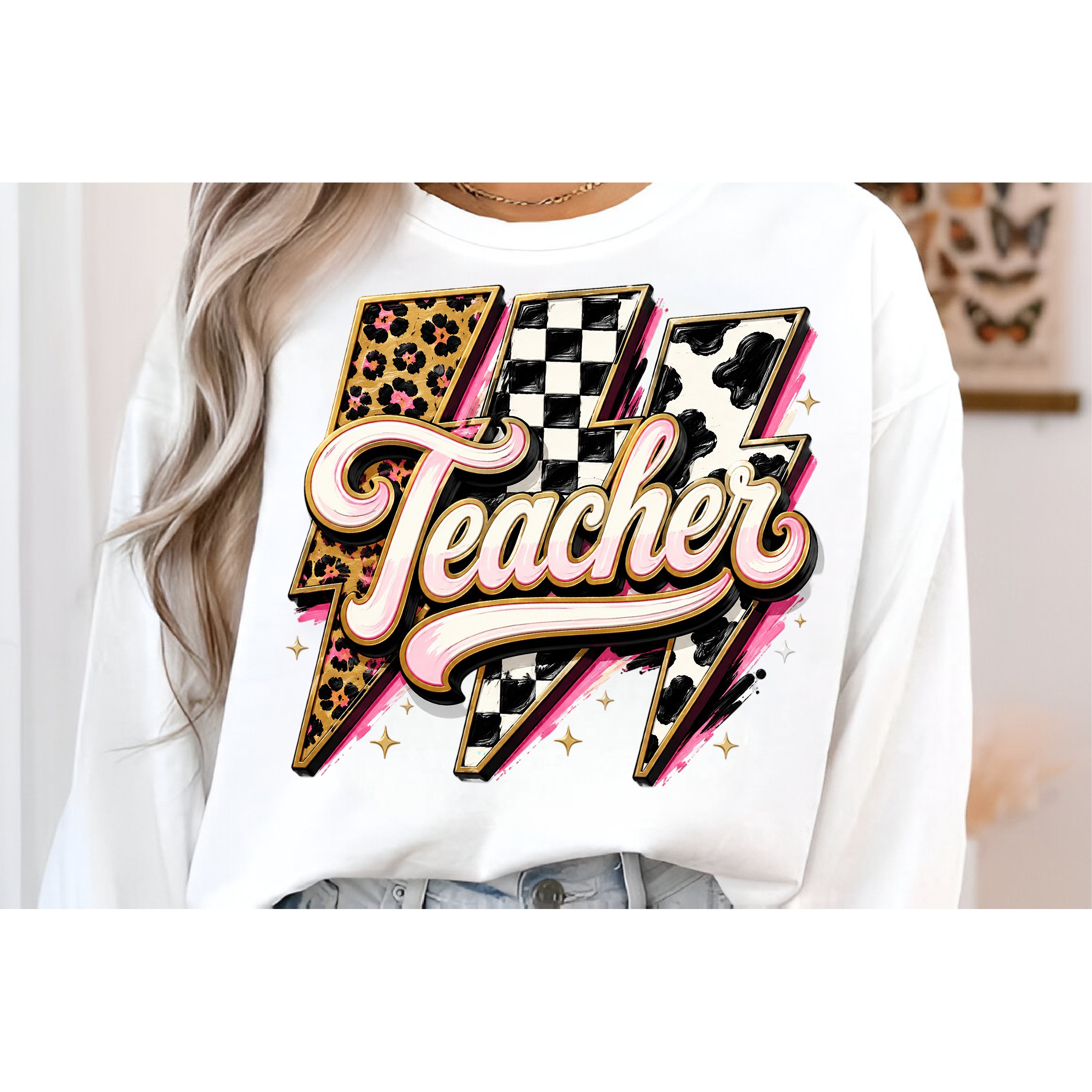 Trendy Teacher Lightning Png Sublimation Design 3
