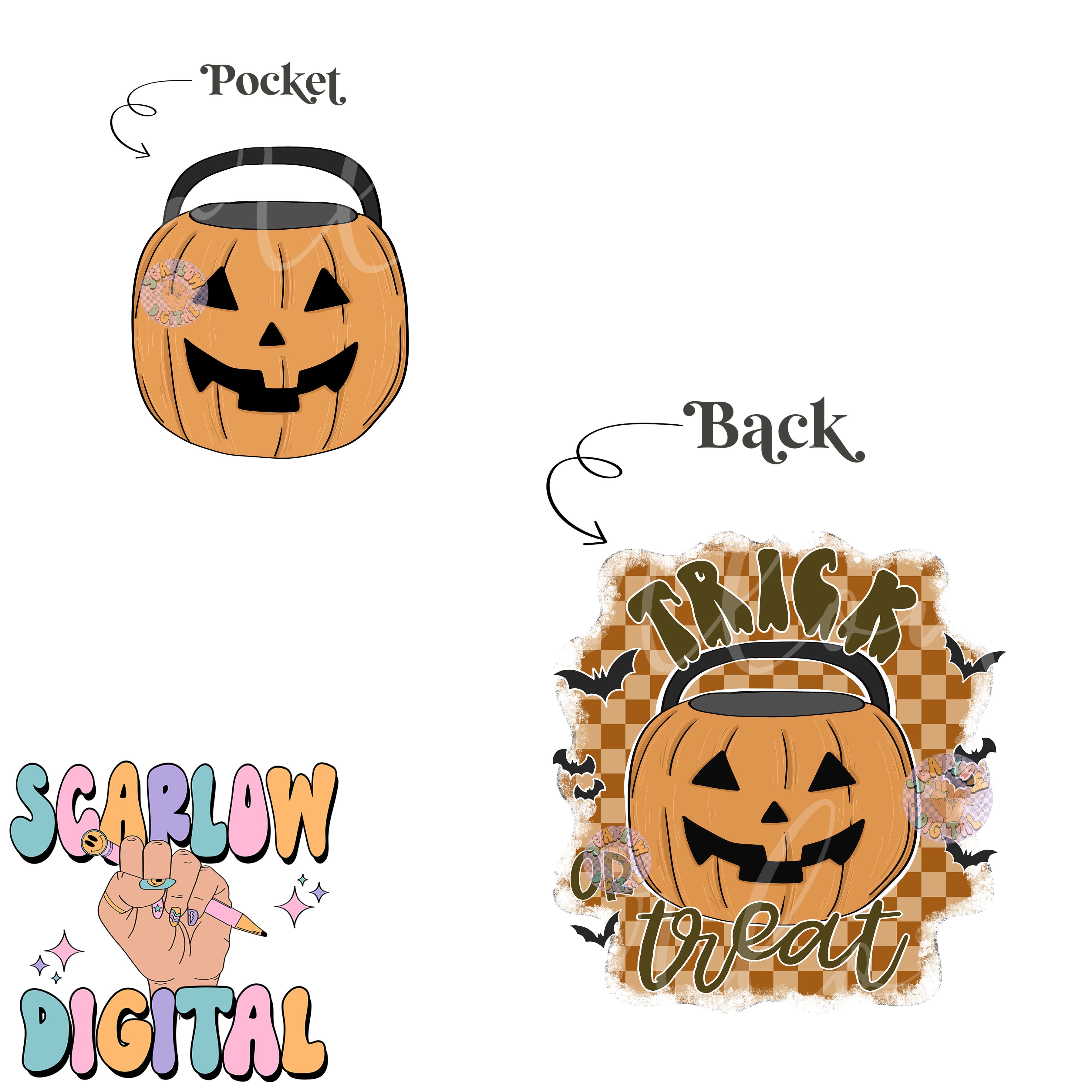 Trick or Treat Front and Back PNG Digital Design Bundle, Halloween png, front and back png, pumpkins png, spooky season png, fall designs 2