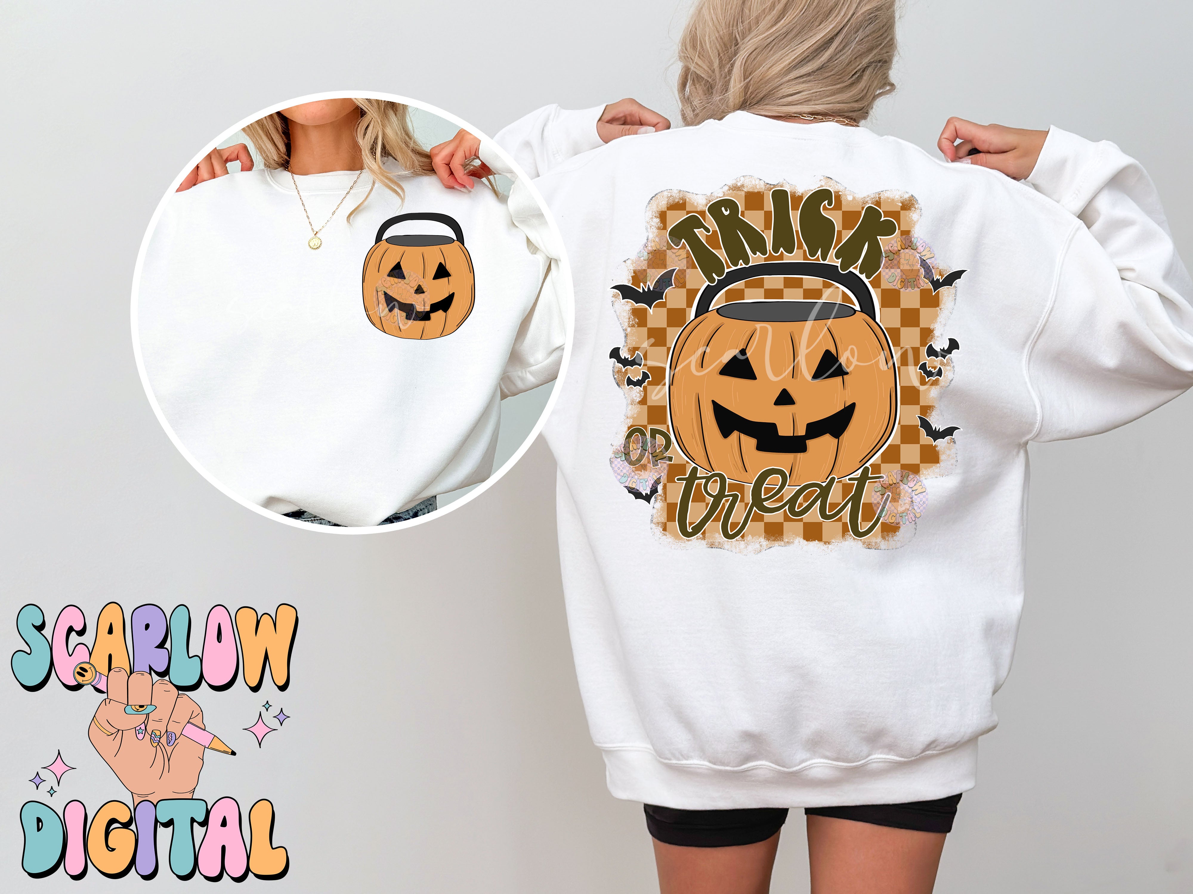 Trick or Treat Front and Back PNG Digital Design Bundle, Halloween png, front and back png, pumpkins png, spooky season png, fall designs 3