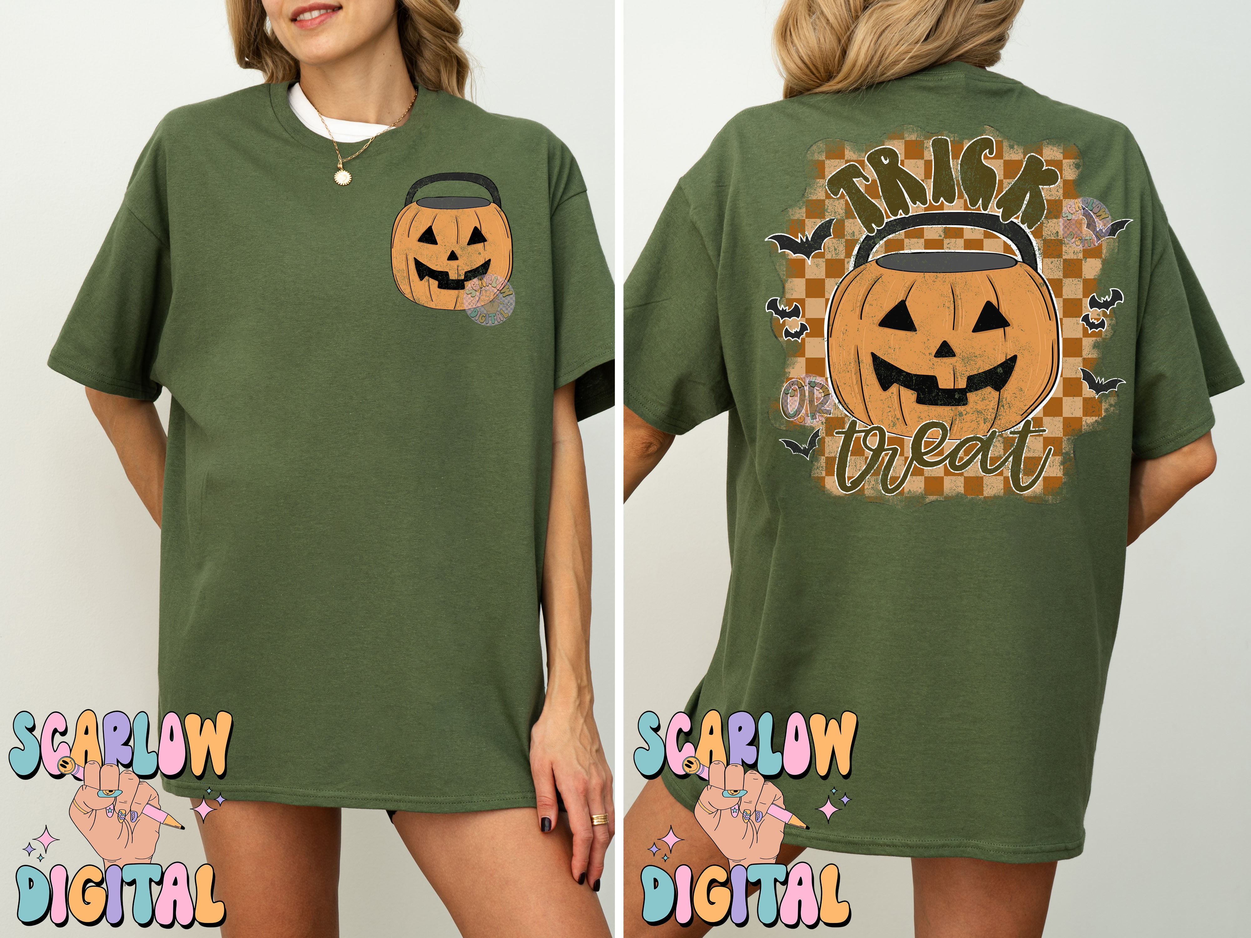 Trick or Treat Front and Back PNG Digital Design Bundle, Halloween png, front and back png, pumpkins png, spooky season png, fall designs 4