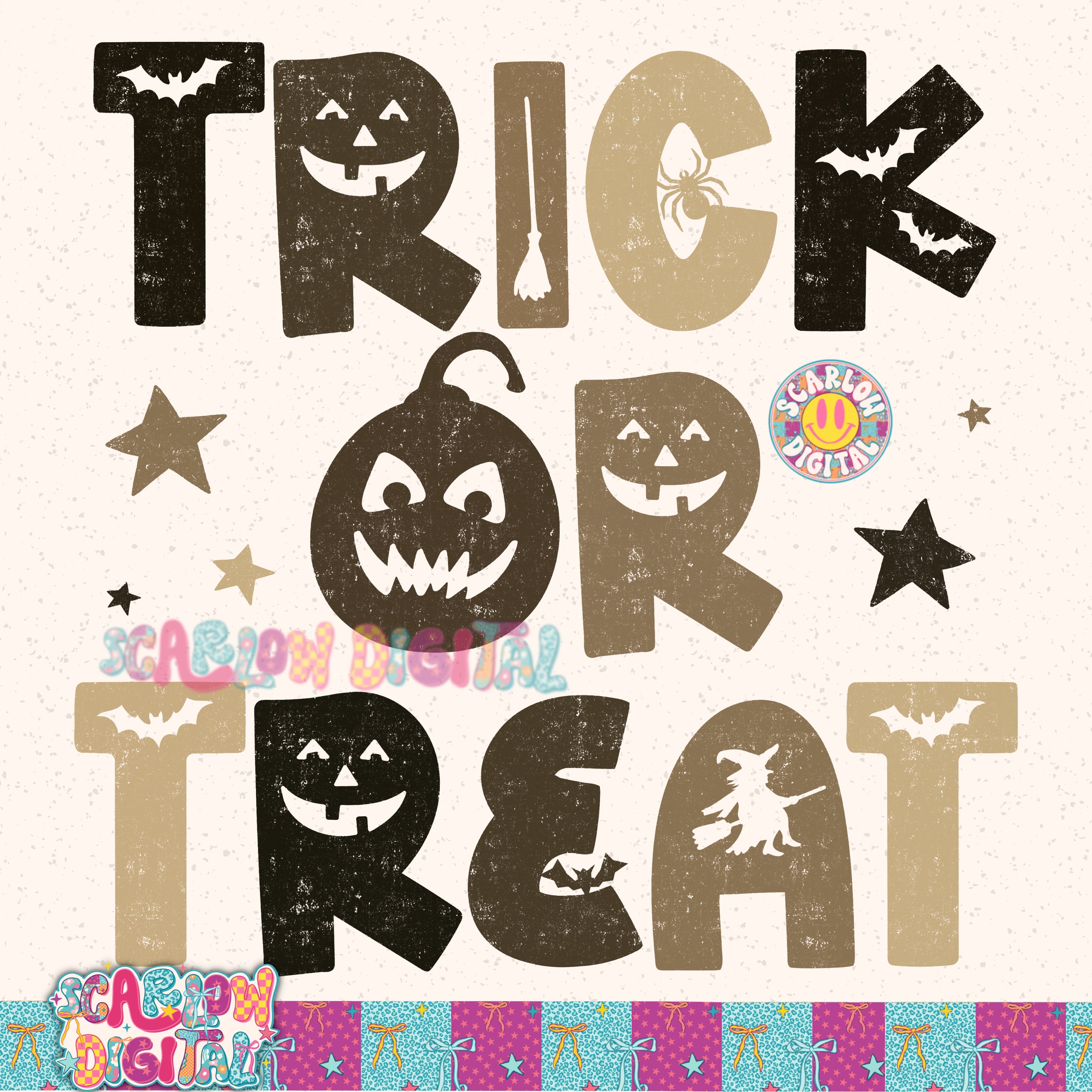 Trick or Treat Greyscale PNG Digital Design 2