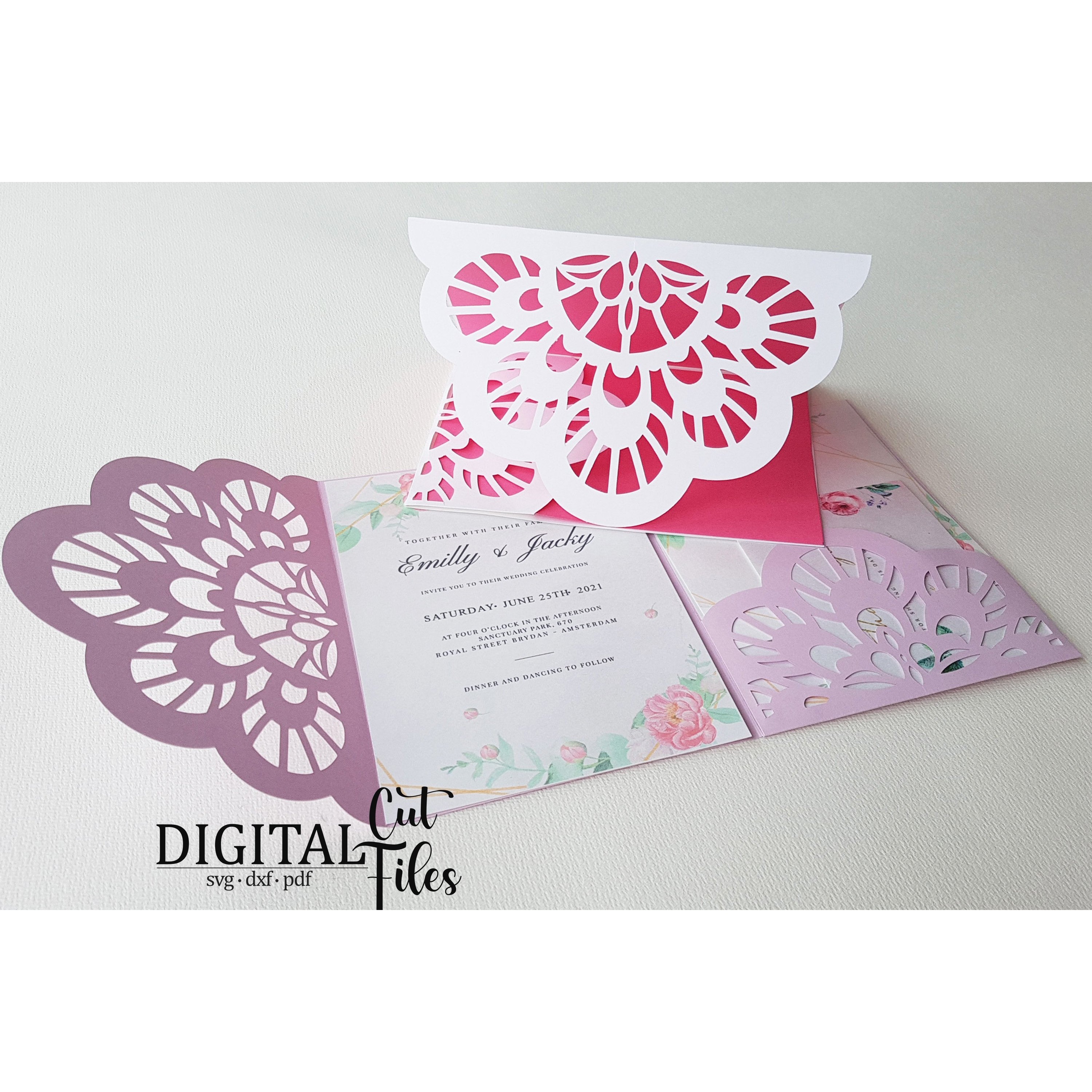 Trifold wedding invitation pocket svg dxf pdf cut file