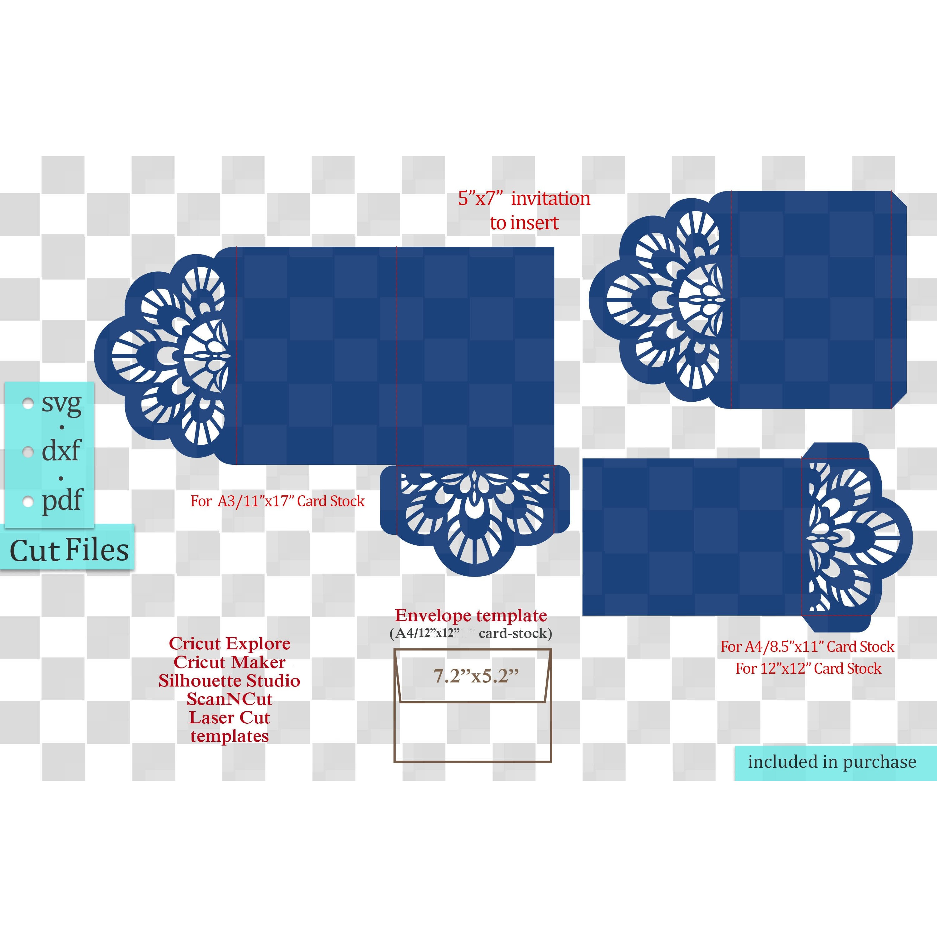 Trifold wedding invitation pocket svg dxf pdf cut file 2