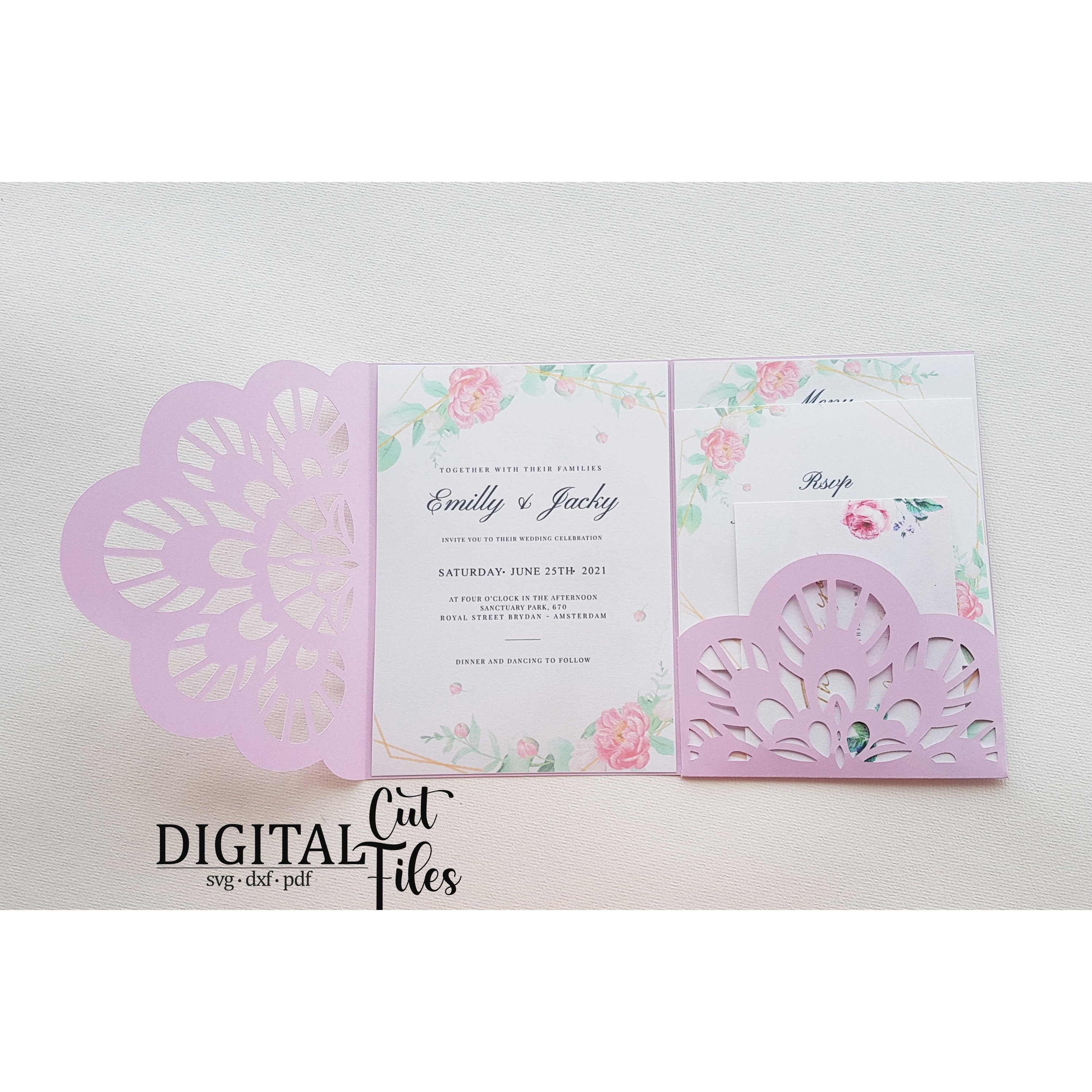 Trifold wedding invitation pocket svg dxf pdf cut file 7