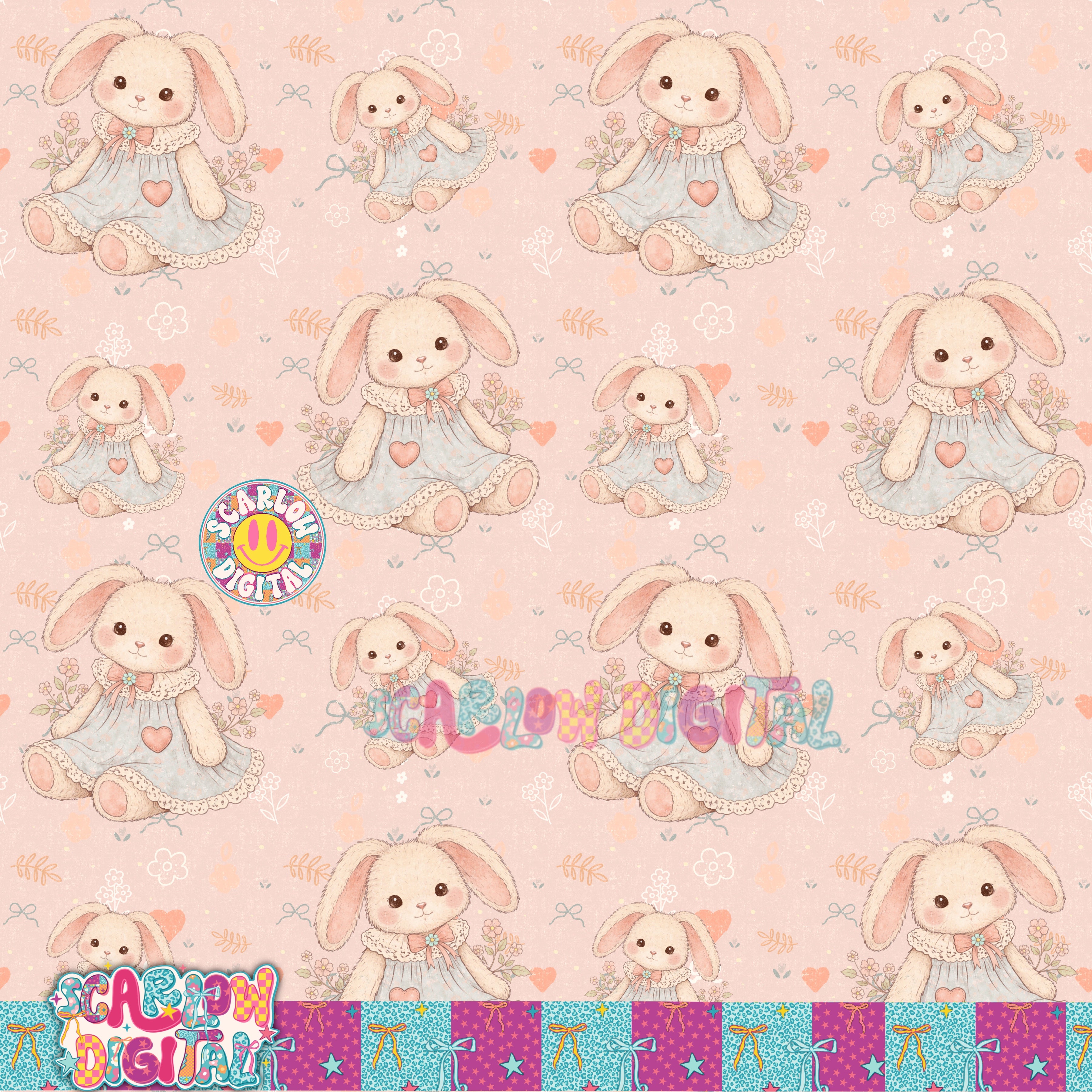 Vintage Girl Bunny Seamless Pattern Digital Design 2