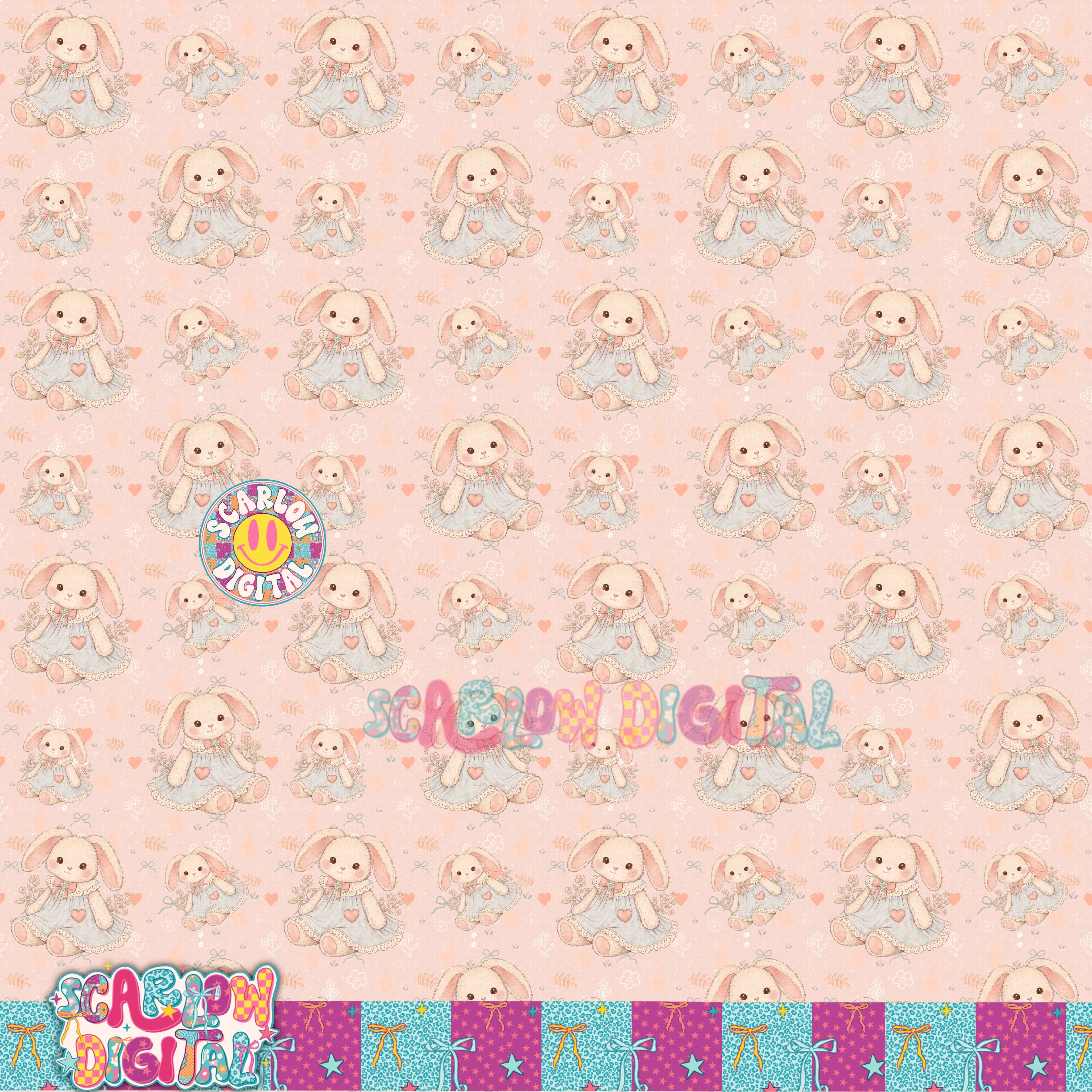 Vintage Girl Bunny Seamless Pattern Digital Design 3