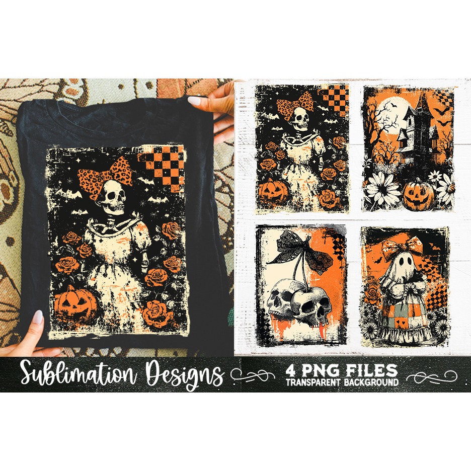 Vintage Halloween Distressed 4 PNG Retro Sublimation