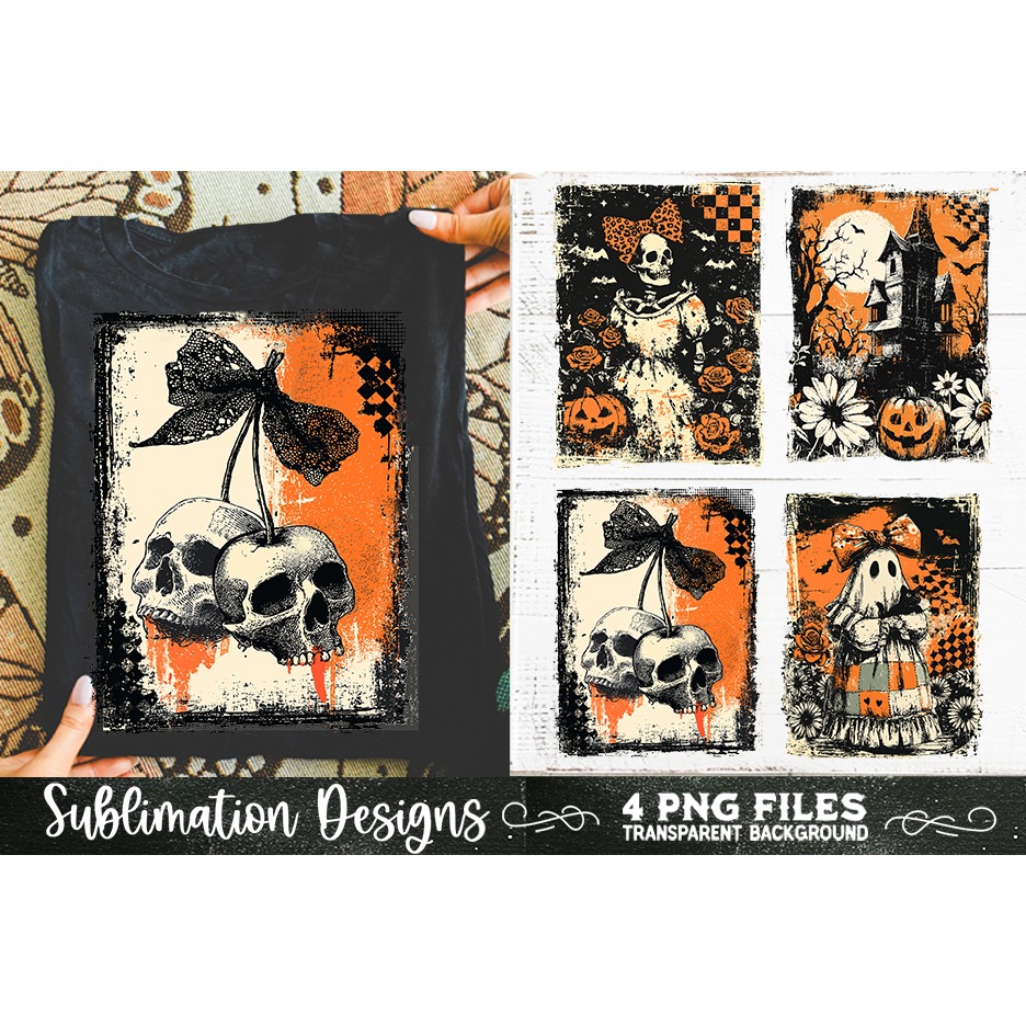 Vintage Halloween Distressed 4 PNG Retro Sublimation 2