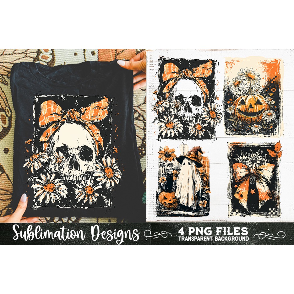 Vintage Halloween Distressed 4 PNG Retro Sublimation (10)