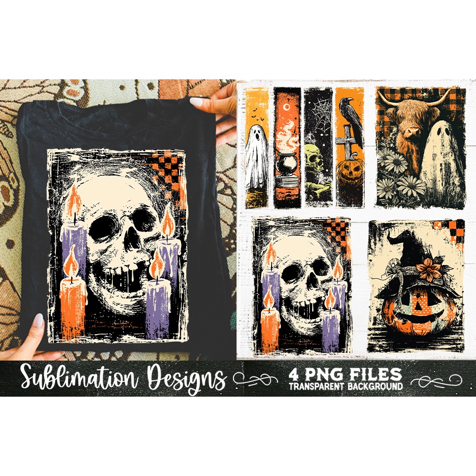 Vintage Halloween Distressed 4 PNG Retro Sublimation (2)