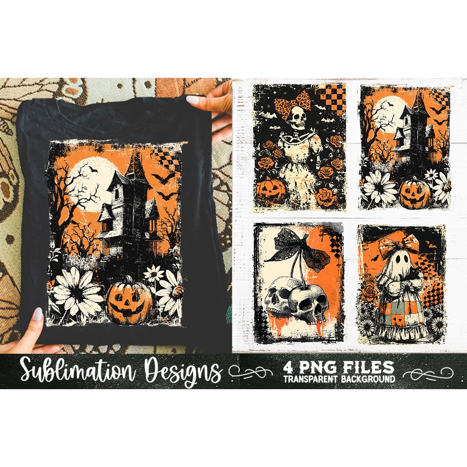 Vintage Halloween Distressed 4 PNG Retro Sublimation 3
