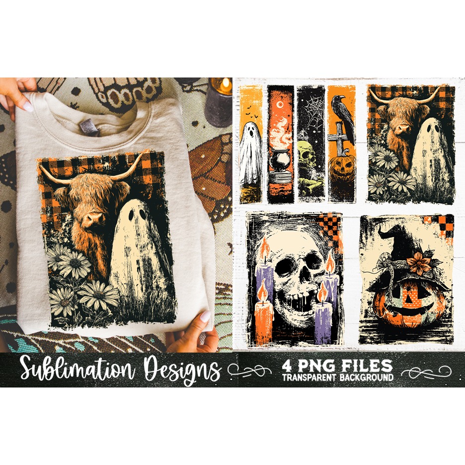 Vintage Halloween Distressed 4 PNG Retro Sublimation (2) 4