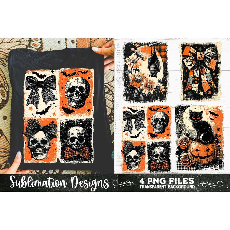 Vintage Halloween Distressed 4 PNG Retro Sublimation (3)