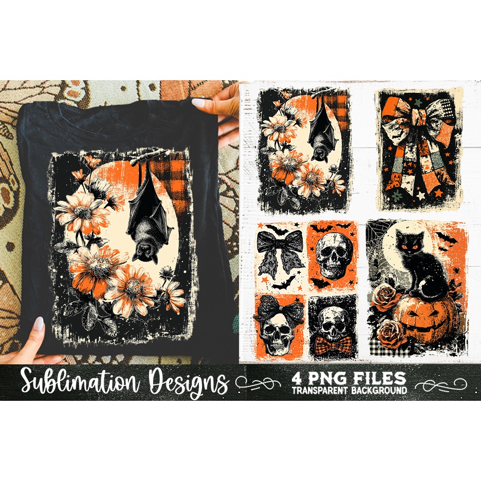 Vintage Halloween Distressed 4 PNG Retro Sublimation (3) 2