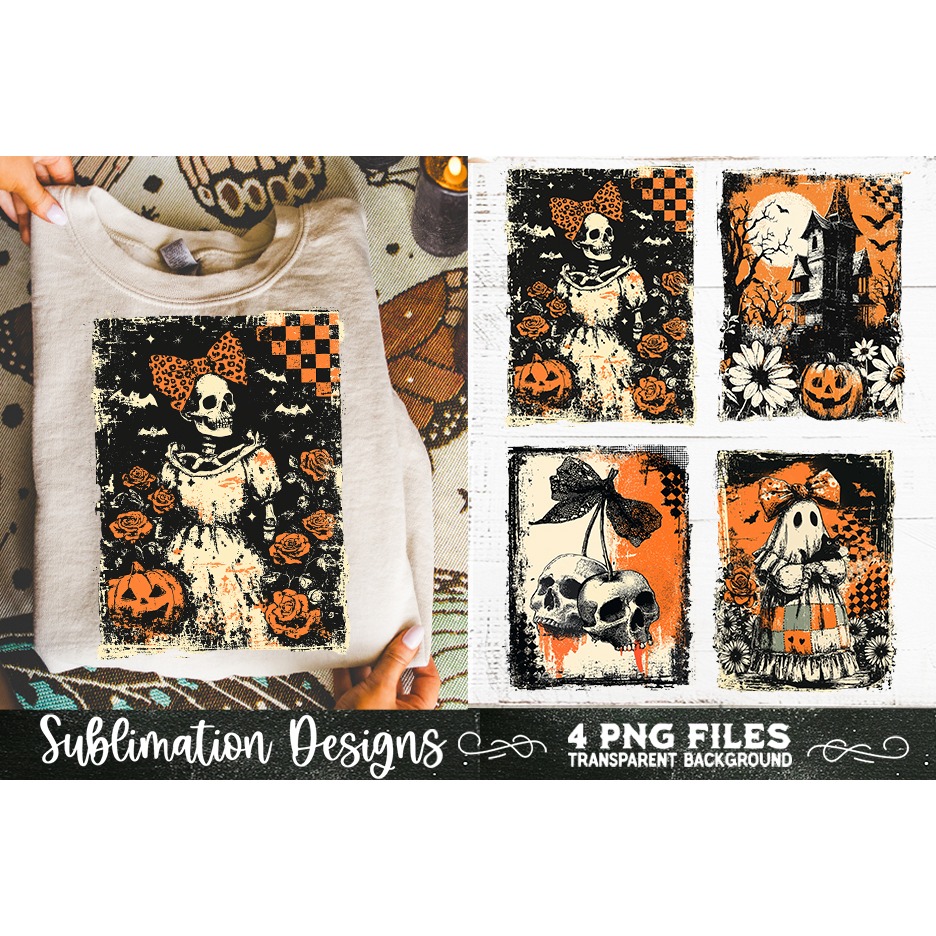 Vintage Halloween Distressed 4 PNG Retro Sublimation 4