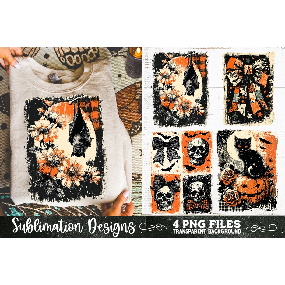 Vintage Halloween Distressed 4 PNG Retro Sublimation (3) 5