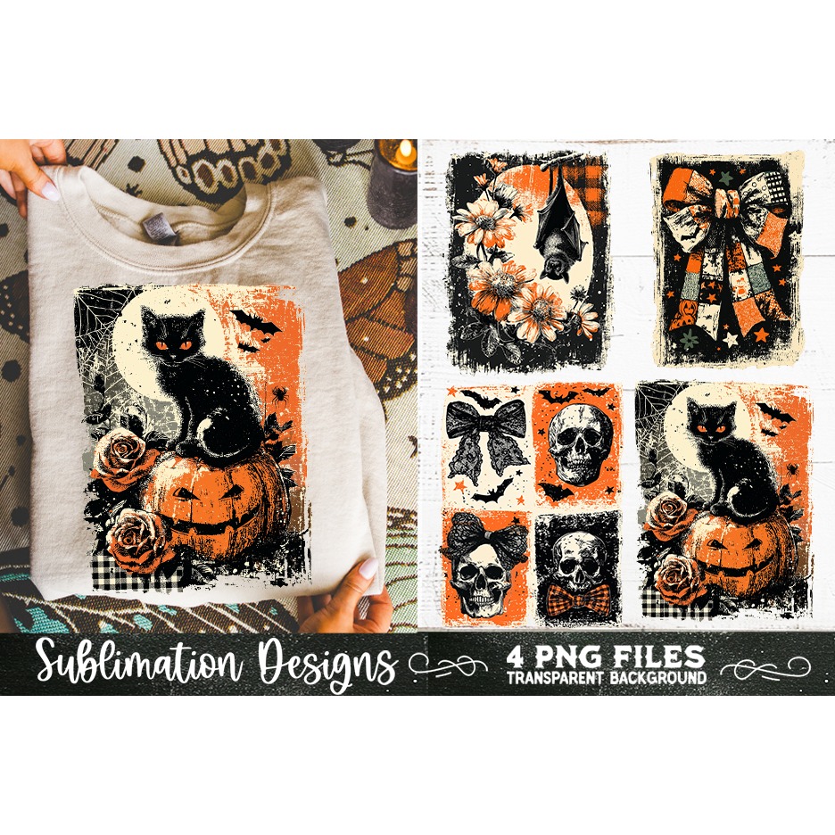 Vintage Halloween Distressed 4 PNG Retro Sublimation (3) 6