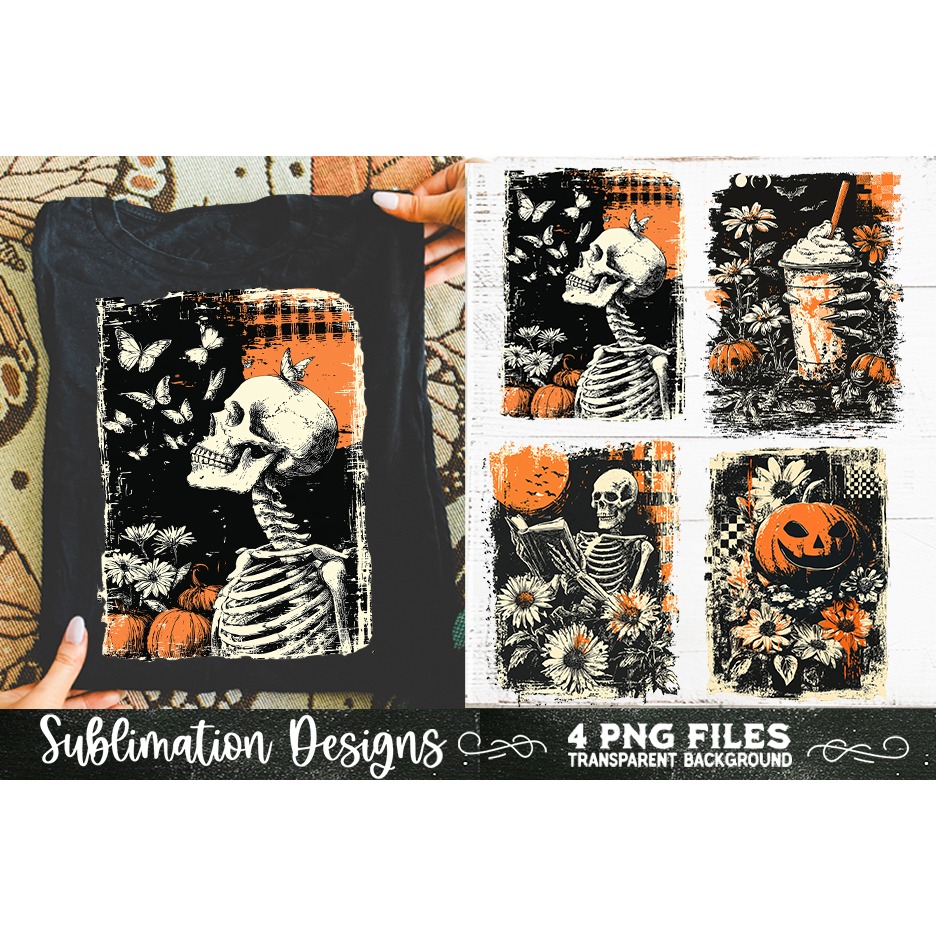 Vintage Halloween Distressed 4 PNG Retro Sublimation (4)