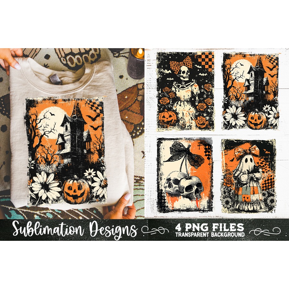Vintage Halloween Distressed 4 PNG Retro Sublimation 5
