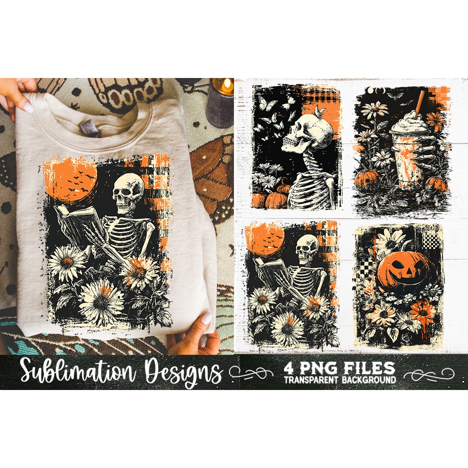 Vintage Halloween Distressed 4 PNG Retro Sublimation (4) 4