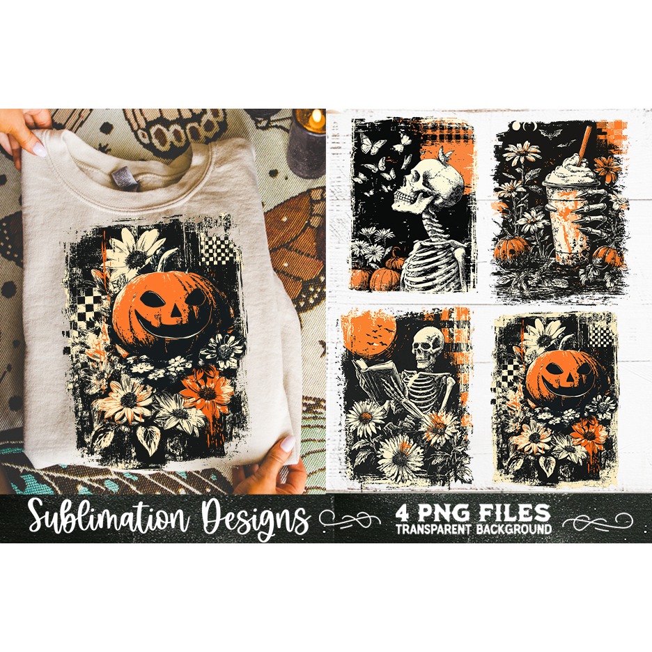 Vintage Halloween Distressed 4 PNG Retro Sublimation (4) 5
