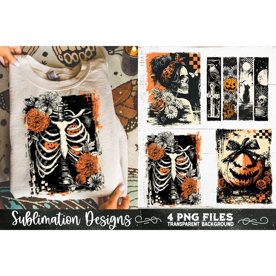Vintage Halloween Distressed 4 PNG Retro Sublimation (5)