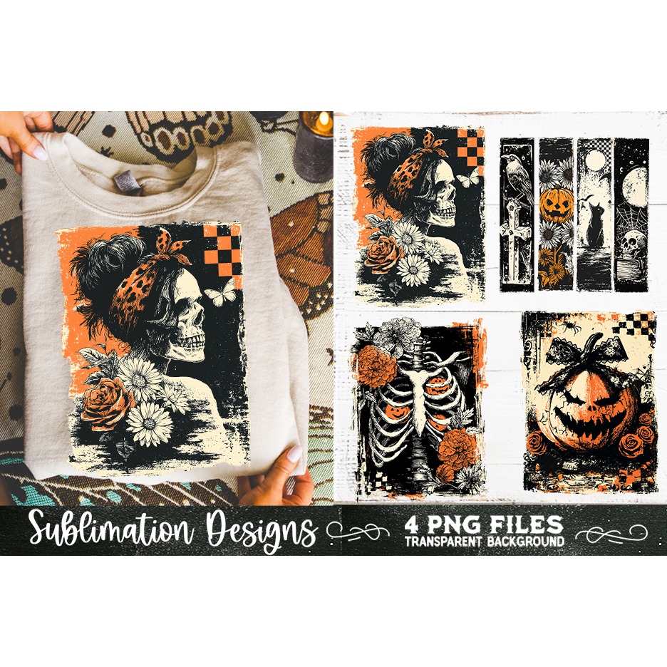 Vintage Halloween Distressed 4 PNG Retro Sublimation (5) 2