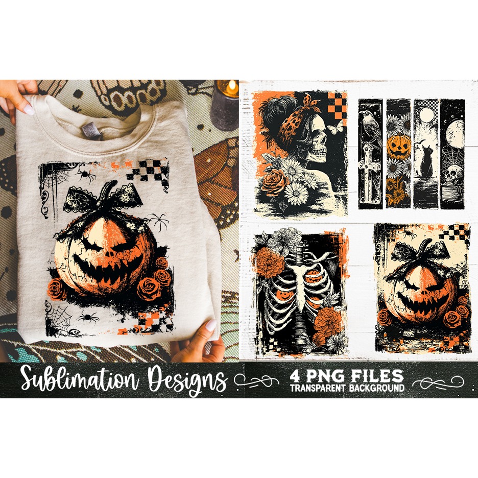 Vintage Halloween Distressed 4 PNG Retro Sublimation (5) 4